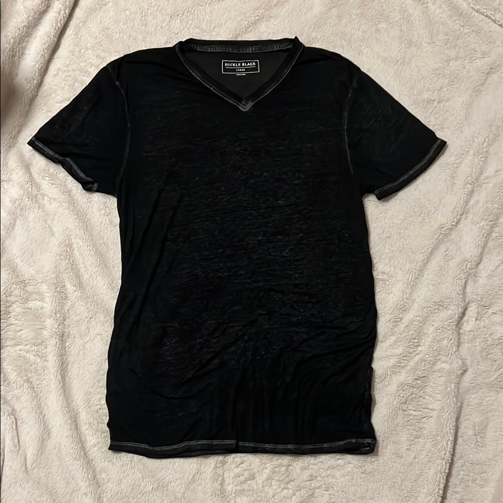 Buckle Black V-Neck Men's Shirt